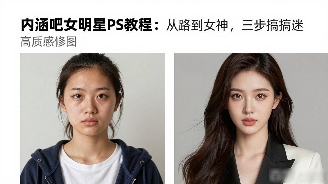 内涵吧女明星PS教程：从路人到女神，三步搞定高质感修图